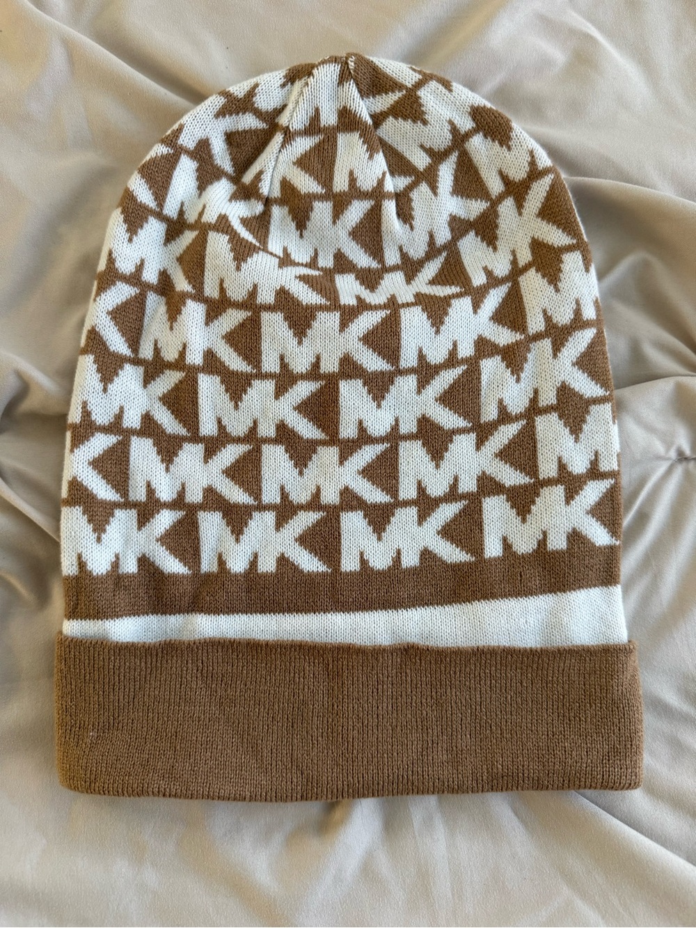Michael Kors Kids White & Brown MK Logo Knit Hat